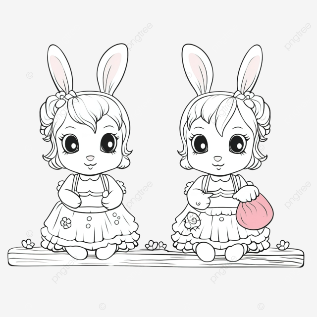 Coloring page outline of cartoon cute little girl rabbit cute bunny baby rabbit cute rabbit png transparent image and clipart for free download