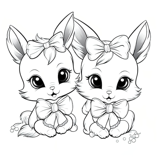 Premium vector coloring book for kids black and white cartoon baby bunny rabbits with bows