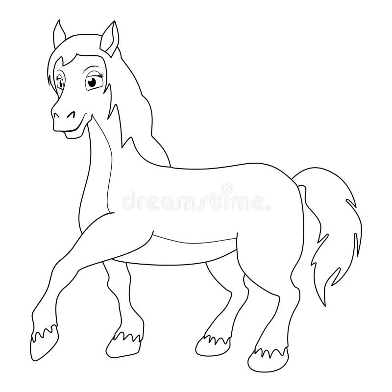 Colorless cartoon horse or pony coloring pages template page for coloring book of funny mare for kids stock vector