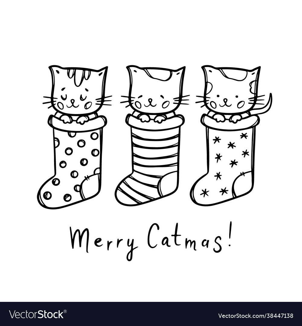 Cat christmas coloring page new year royalty free vector