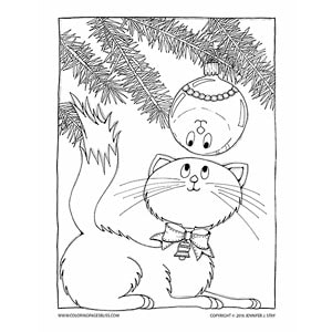 Christmas kitty cat coloring page