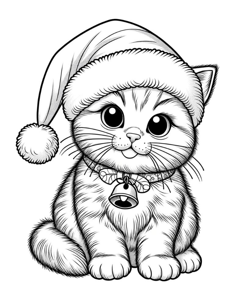 Free christmas cat coloring pages