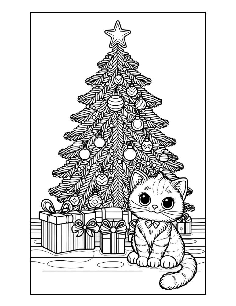 Free christmas cat coloring pages