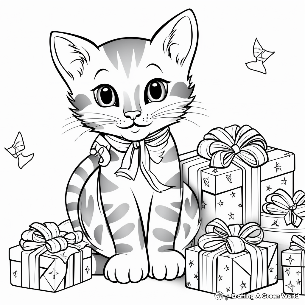 Christmas cat coloring pages