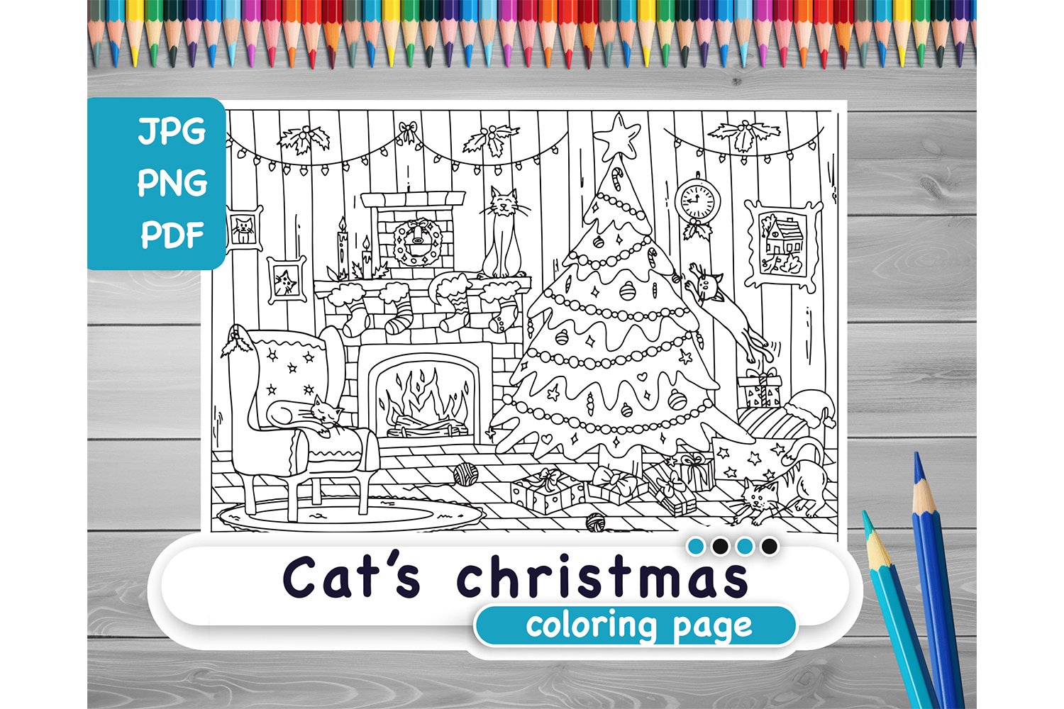 Cats christmas coloring page
