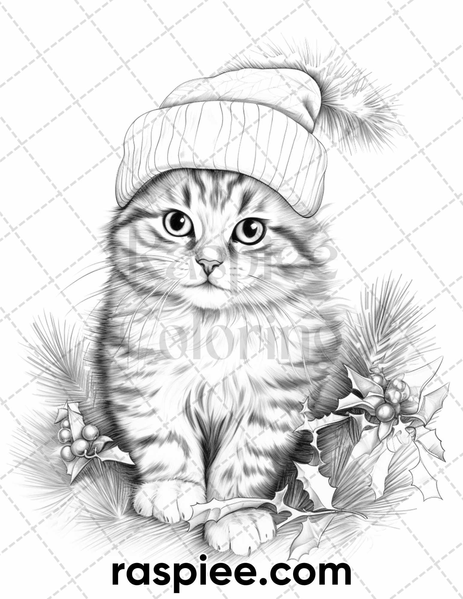 Christmas cats grayscale coloring pages for adults printable pdf i â coloring