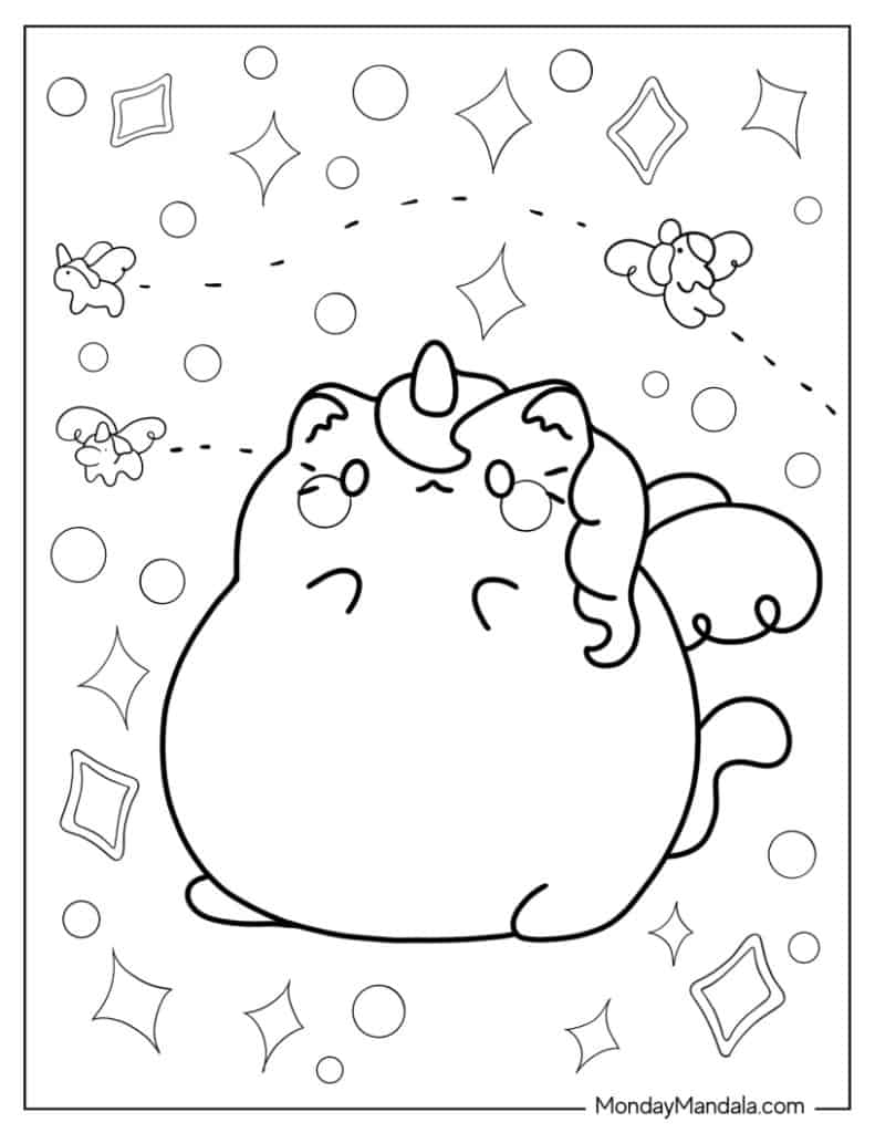 Unicorn cat coloring pages free pdf printables