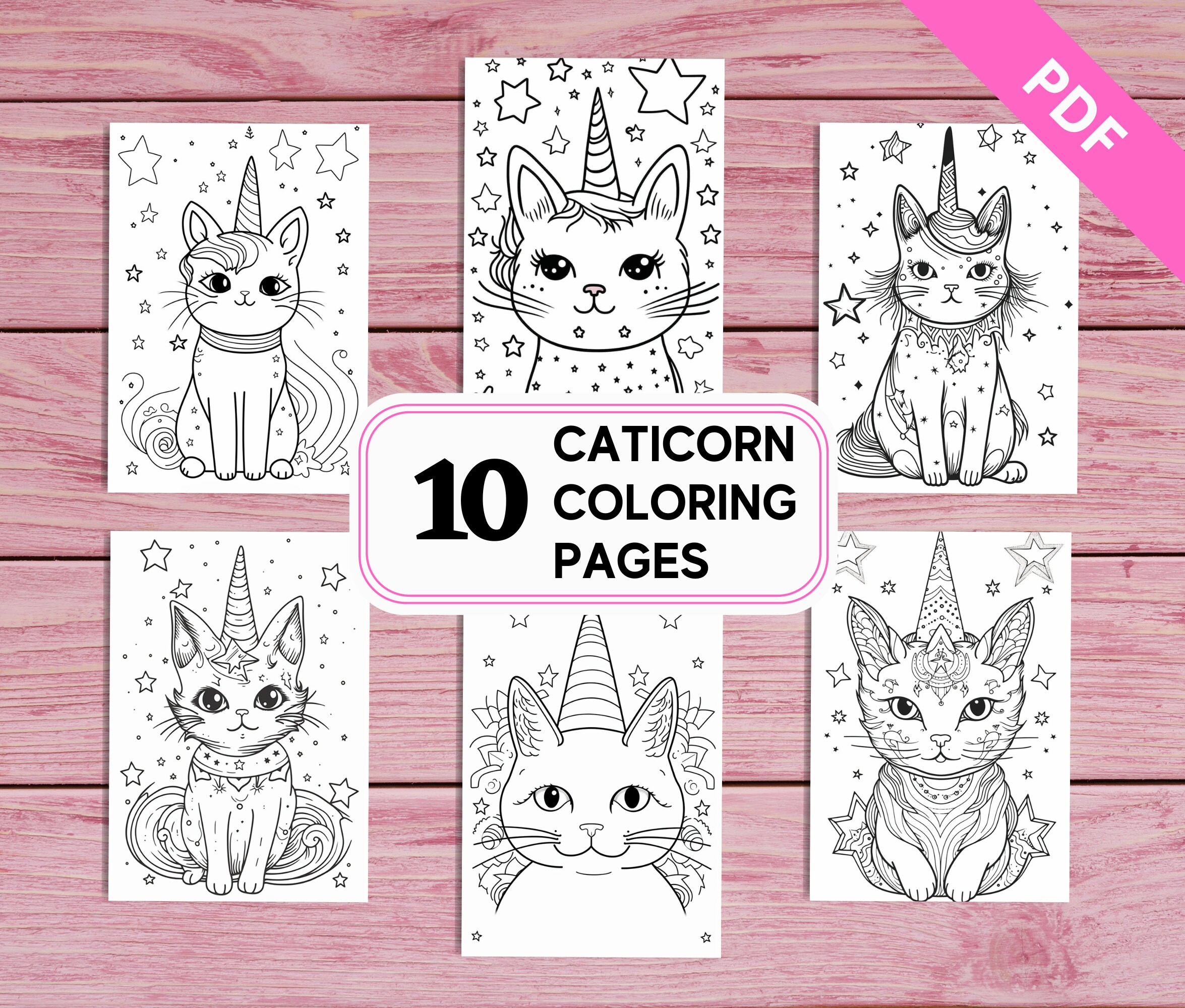 Cute caticorn coloring pages for kids printable pdf pages a for kids girls and adults adorable kitten unicorn coloring sheets