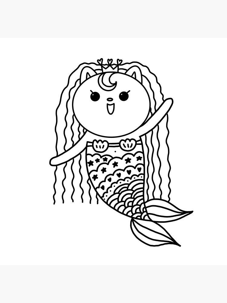 Mermaid coloring cute cat mermaid for painting activity at home or at birthday party art board print for sale by tina