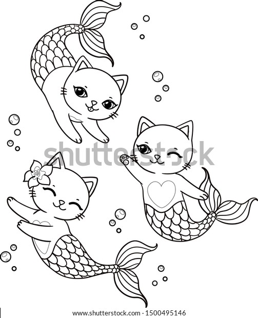 Three cute mermaid cats bubbles vector stock vector royalty free