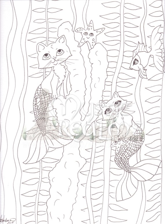 Mercats cat mermaid coloring page download mermaid hand drawn fantasy art retro s merkitties