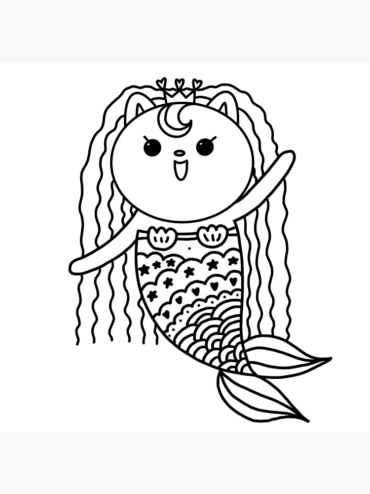 Mermaid coloring cute cat mermaid for painting activity at home or at birthday party poster for sale by tina