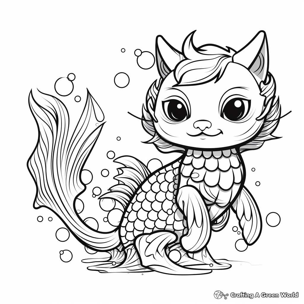 Mermaid cat coloring pages