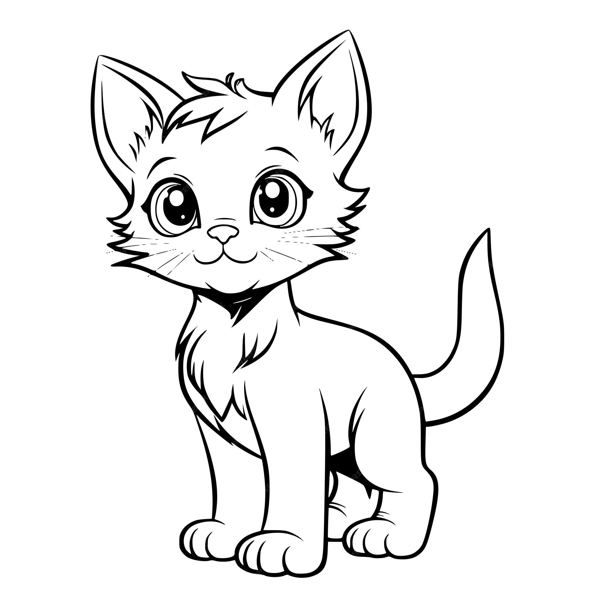 Premium vector cat standing coloring page drawing for kids