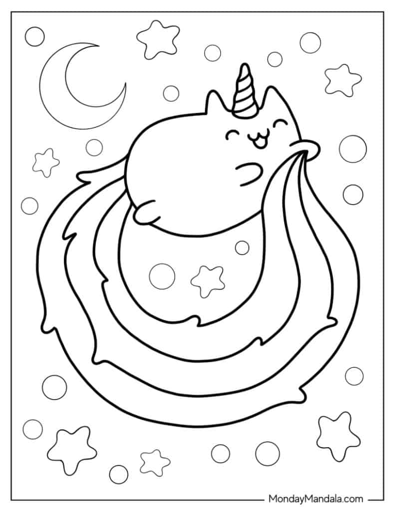 Unicorn cat coloring pages free pdf printables