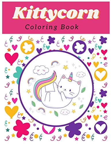 Kittyrn loring book unirn cat cartoon design magic fantasy fairytal childhood and animal illustration for girls and boys ages