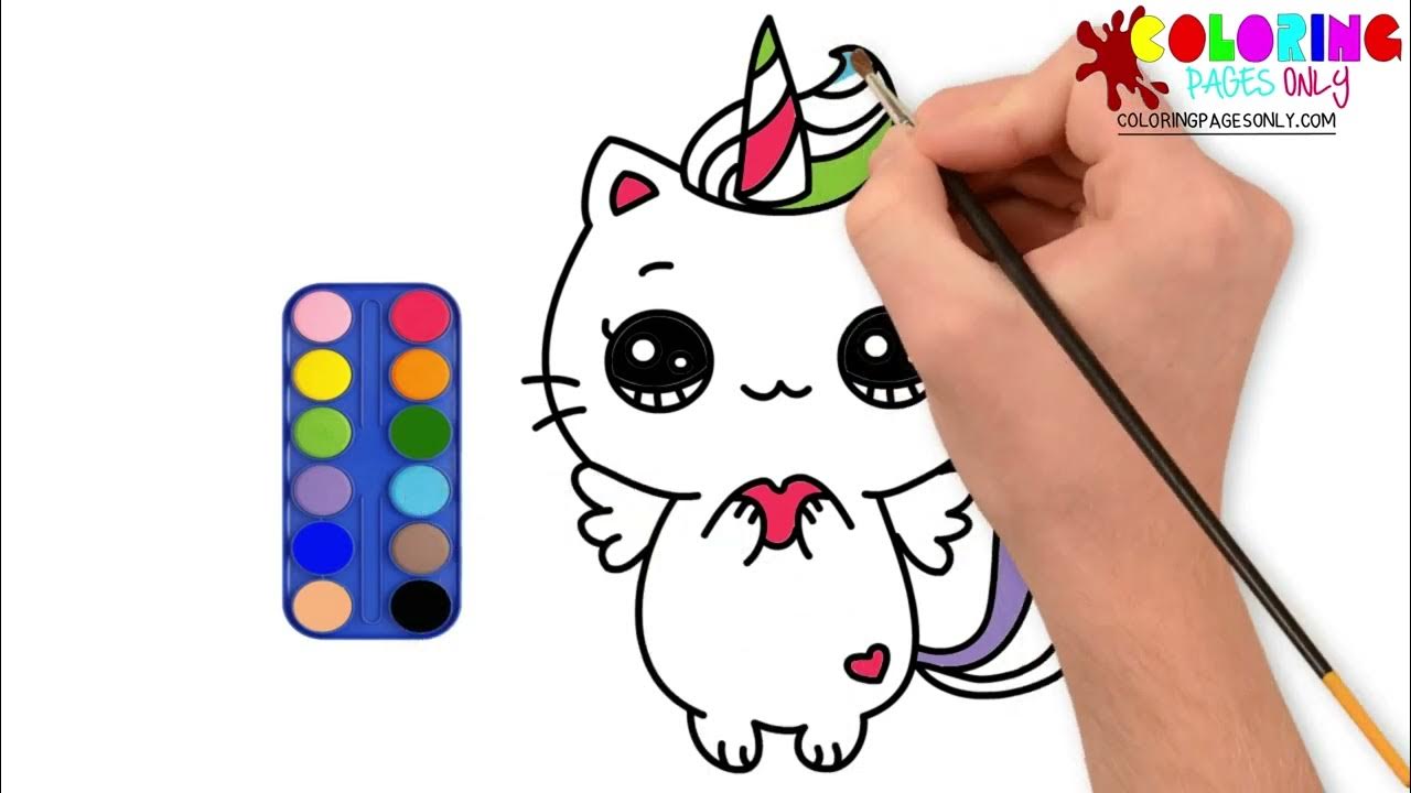 How to draw and paint unicorn cat coloring pages for kids