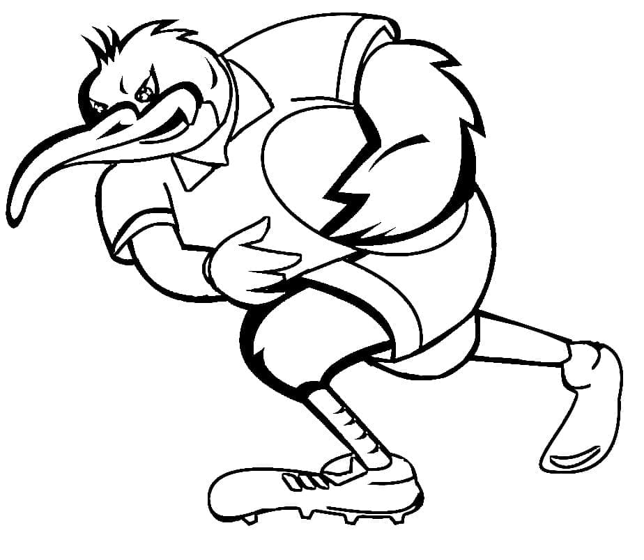 Kiwi bird is playing rugby coloring page