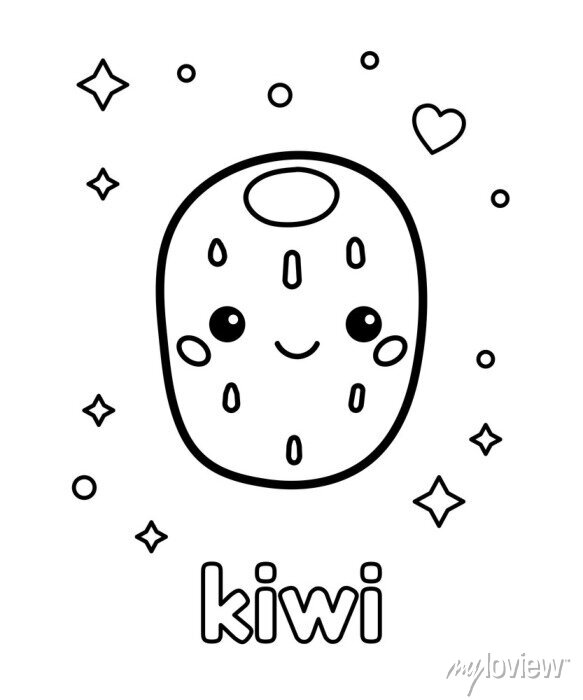 Coloring page for children cute kawaii kiwi fruit character posters for the wall â posters illustration vector page