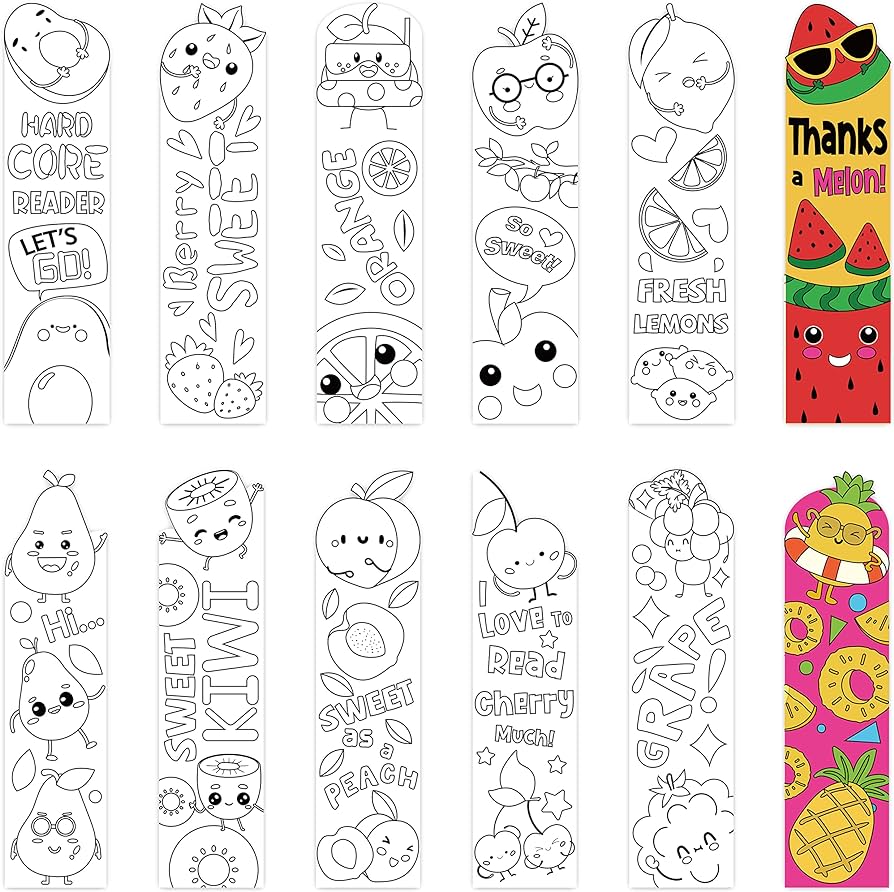 Haooryx pcs color your own fruit bookmarks kids diy bookmarks coloring paper bookmark for spring summer holiday birthday party rnival game prize student classroom reward party gift tags supplies office