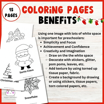 Christmas coloring pages for preschoolers by hippo and kiwi tpt