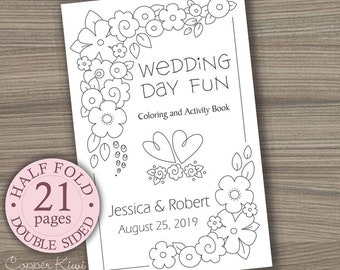 Wedding coloring book kids wedding favors personalized printable download pdf wedding activity book half fold book double sided