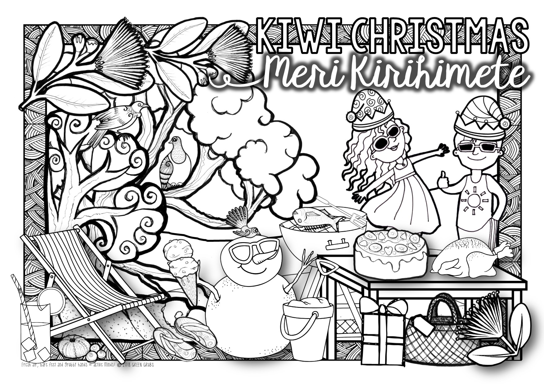 Kiwi christmas colouring sheet free printable