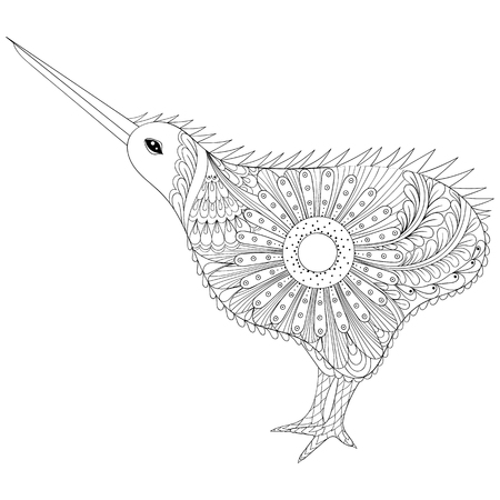 Hand drawn tribal kiwi bird symbol of new zealand for adult anti stress coloring pages ethnic t