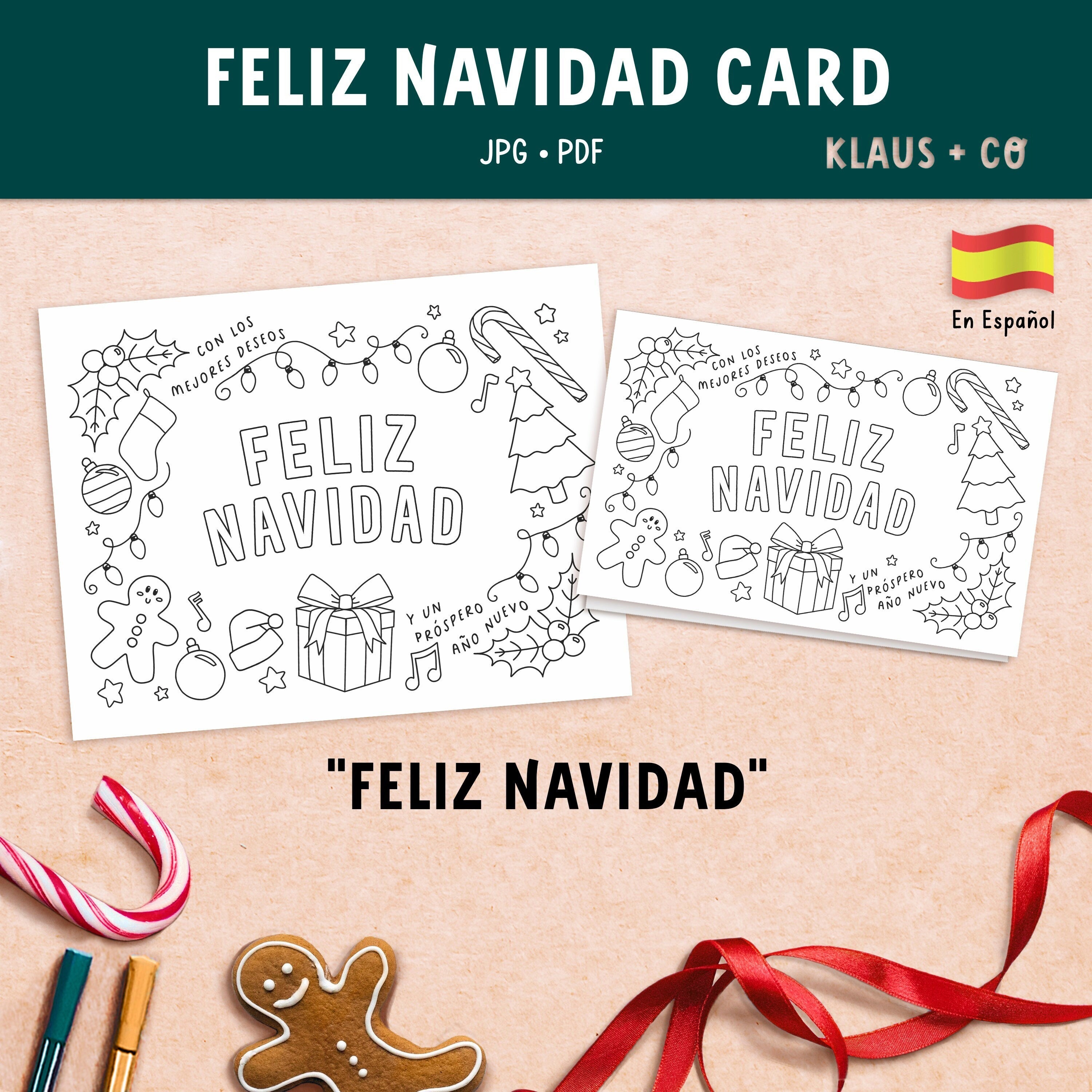 Feliz navidad coloring page and card printable activity digital download instant download