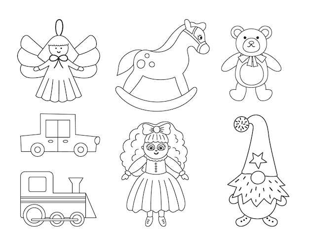 Premium vector cute christmas black and white toys collection vector new year gifts for kids santa claus presents