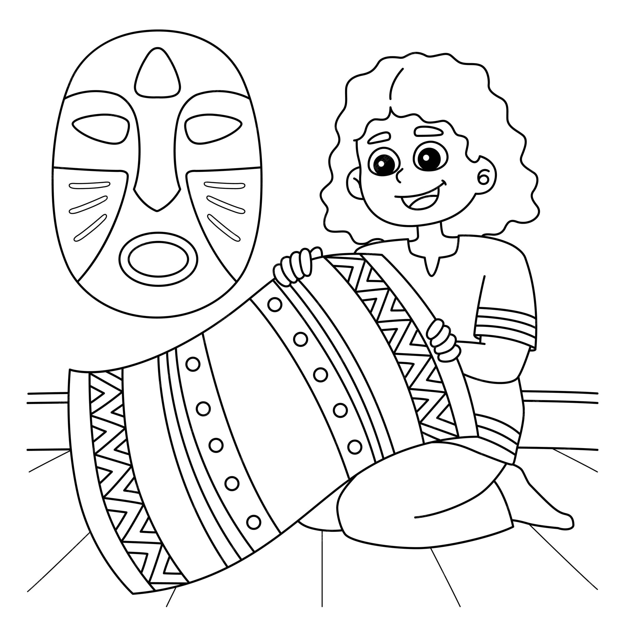 Premium vector kwanzaa girl holding mkeka coloring page