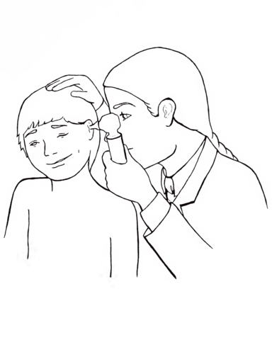 Doctor examines ear with otoscope coloring page free printable coloring pages
