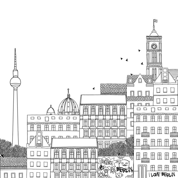 Berlin coloring book wallpaper giant coloring book berlin mural coloring book mural doodle wall mural berlin peel and stick mural