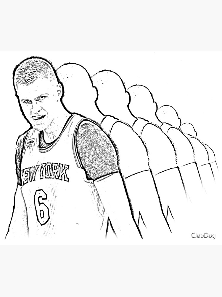 Kristaps porzingis unicorn swagger look new york knicks sketch drawing design art print for sale by cleodog