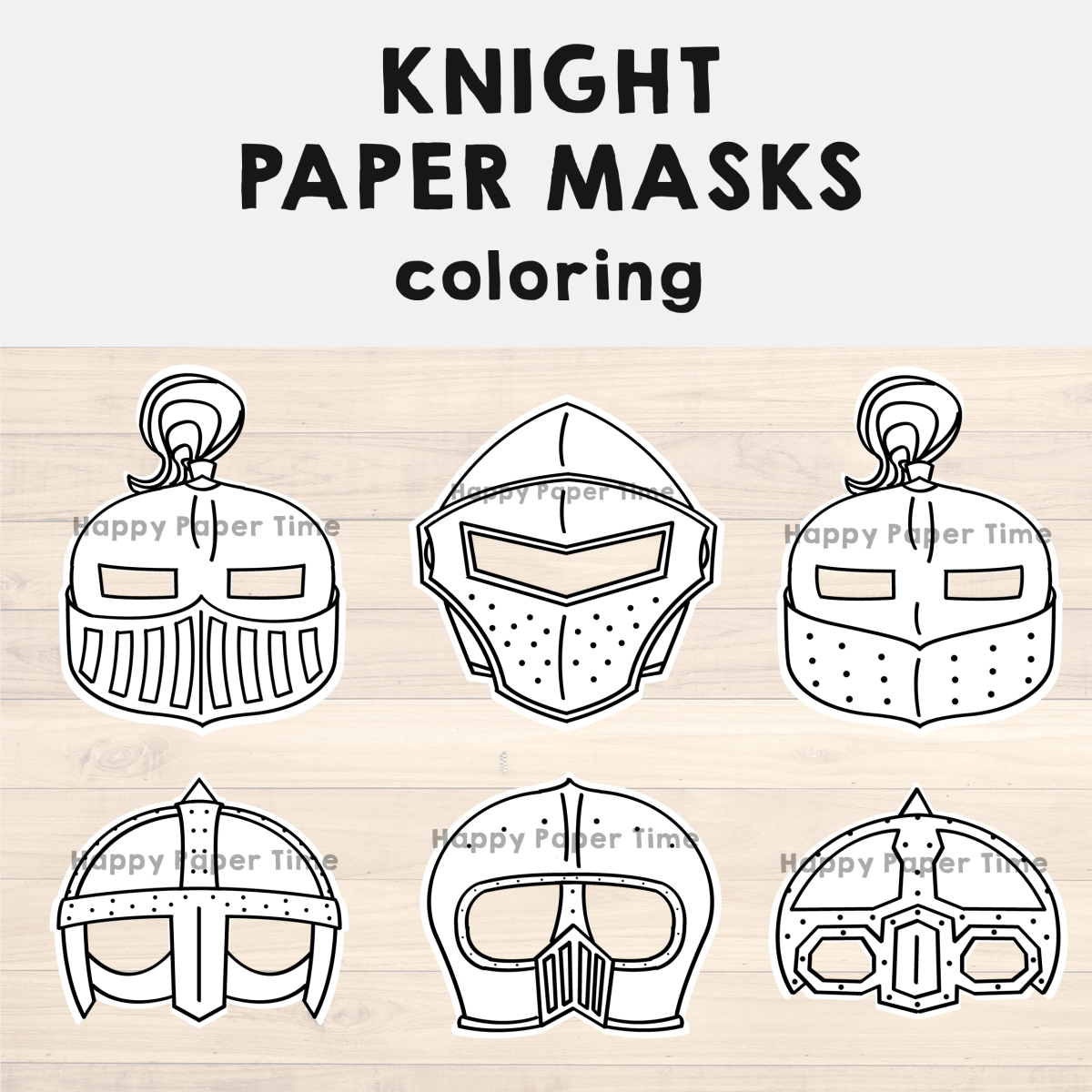 Knight paper masks printable medieval coloring craft activity costume made by teachers