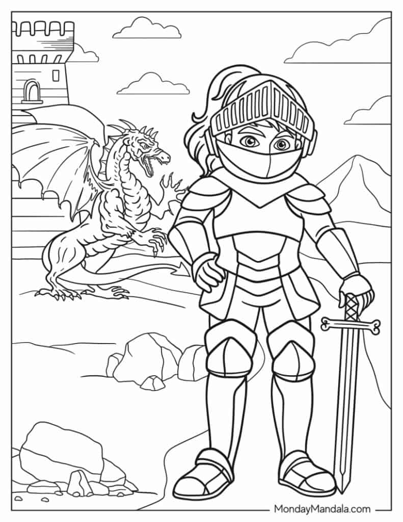 Knight coloring pages free pdf printables