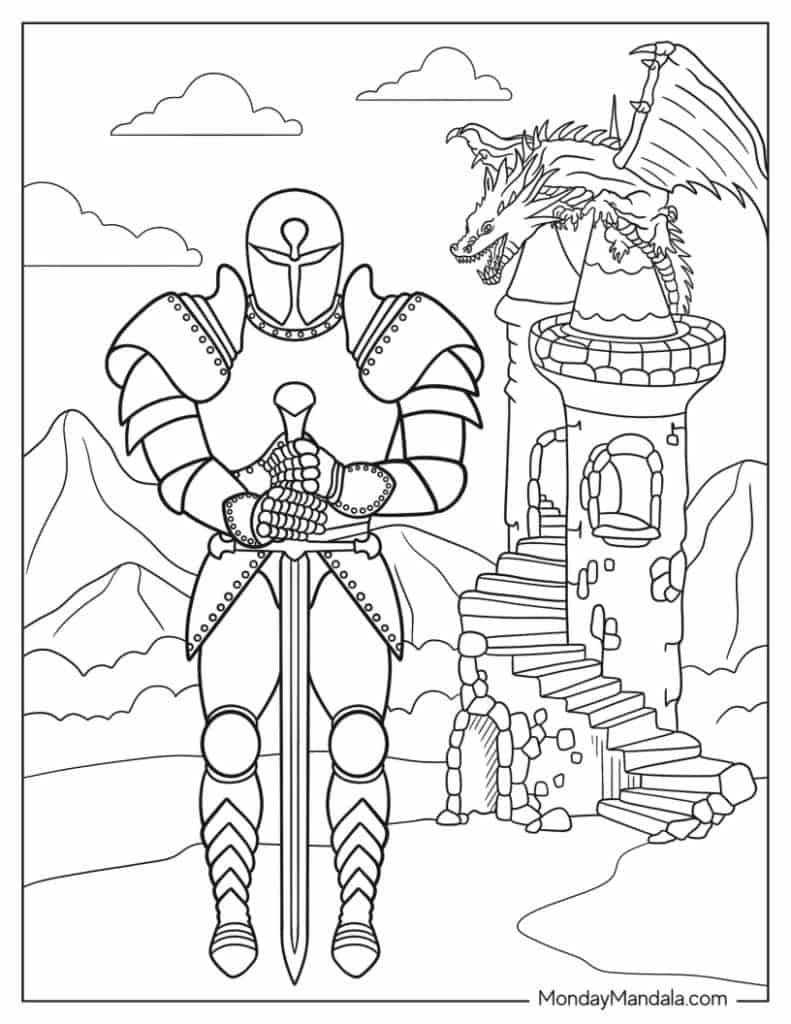Knight coloring pages free pdf printables