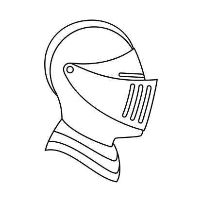 Line art black and white knight helmet stock illustration
