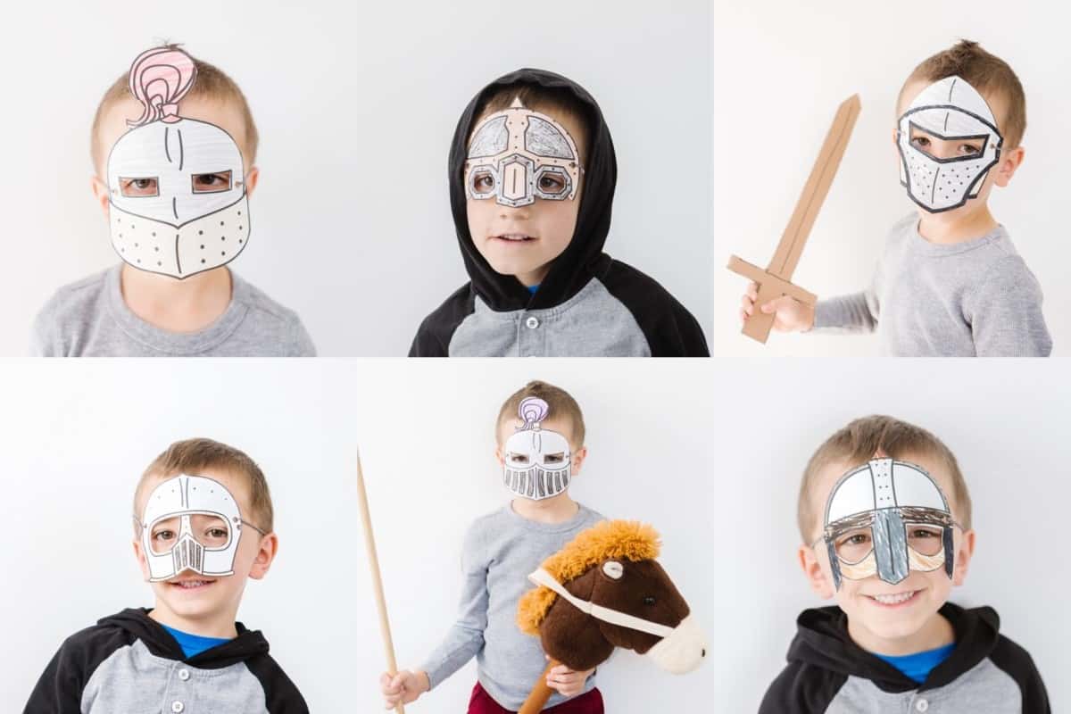 Knight masks helmets paper template