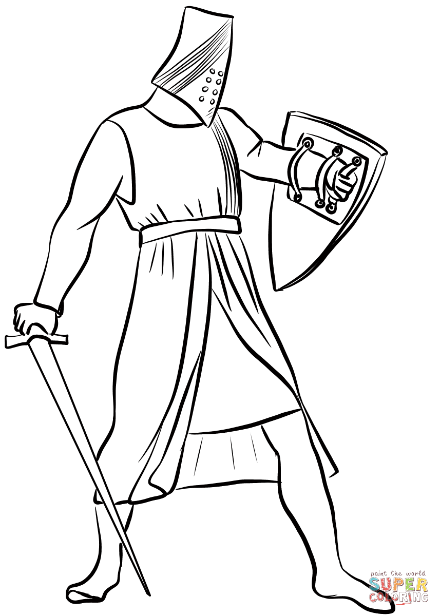 Helmeted medieval knight coloring page free printable coloring pages