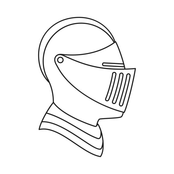 Line art black and white knight helmet stock illustration