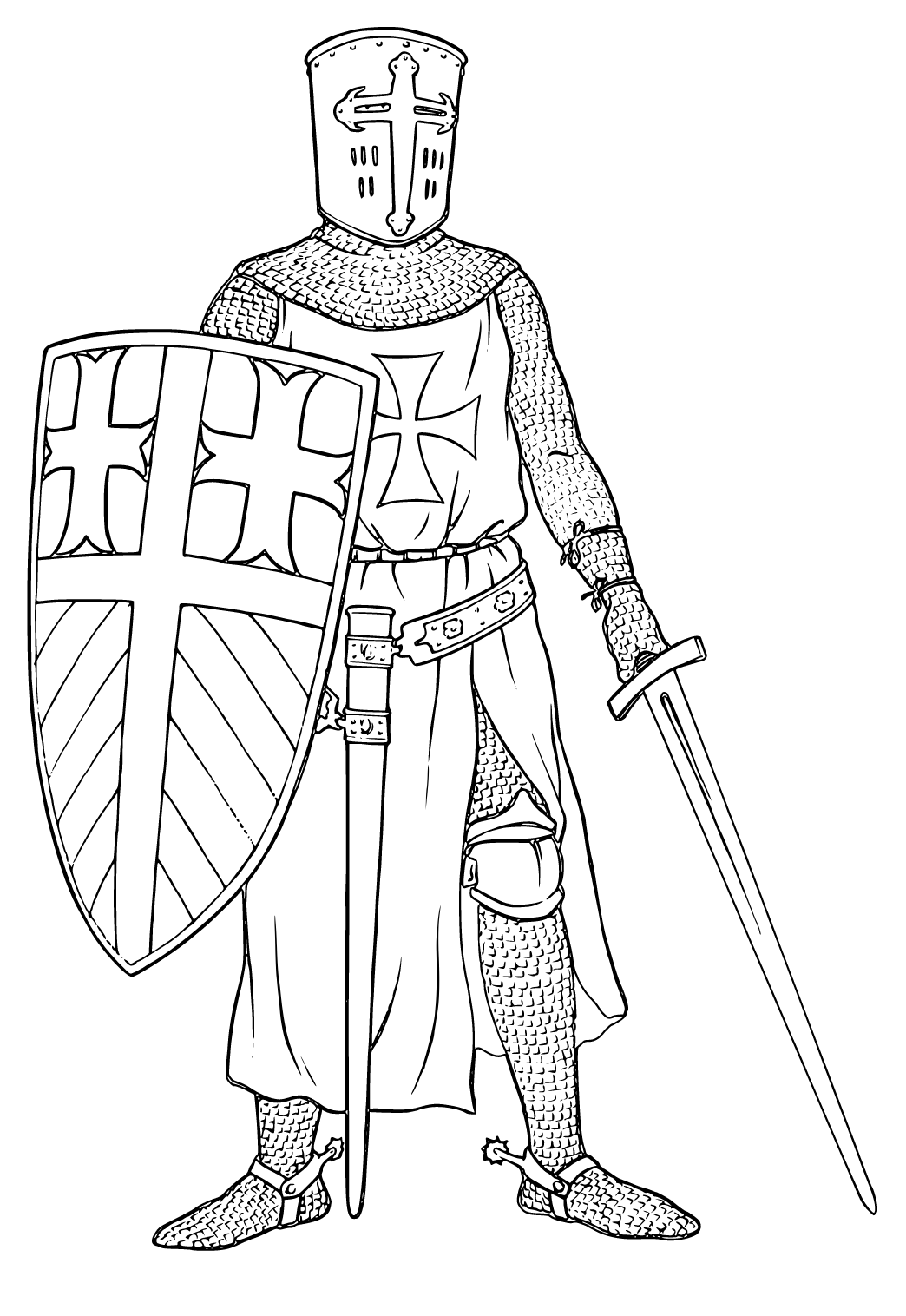 Free printable knight sword coloring page for adults and kids