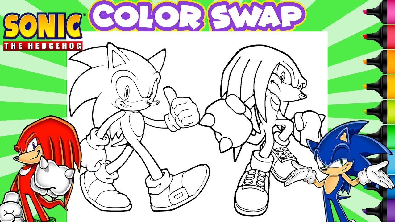 Sonic the hedgehog coloring book page color swap knuckles rainbow splash