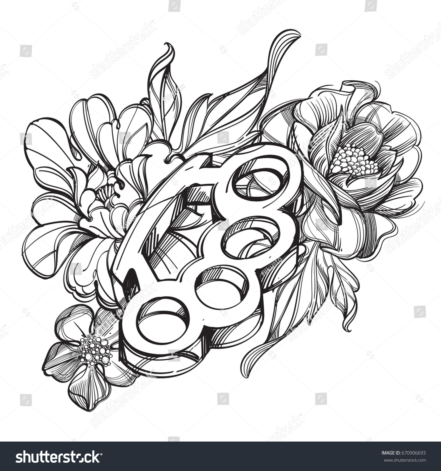 Brass knuckles ribbon banner rose contour stock vector royalty free