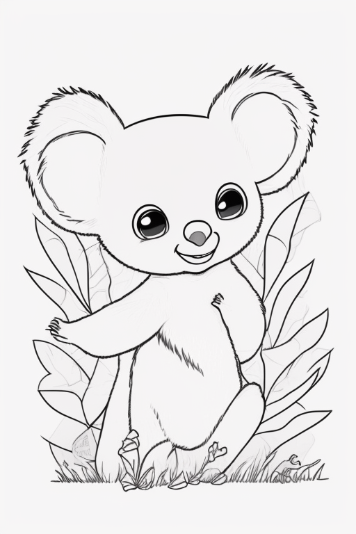 Photogeorge koala bear in an eucalyptus tree full illustration full body k pixar style smooth soft skin soft lighting smiley face long shot concept art nice dress black eyes muted colors childrens