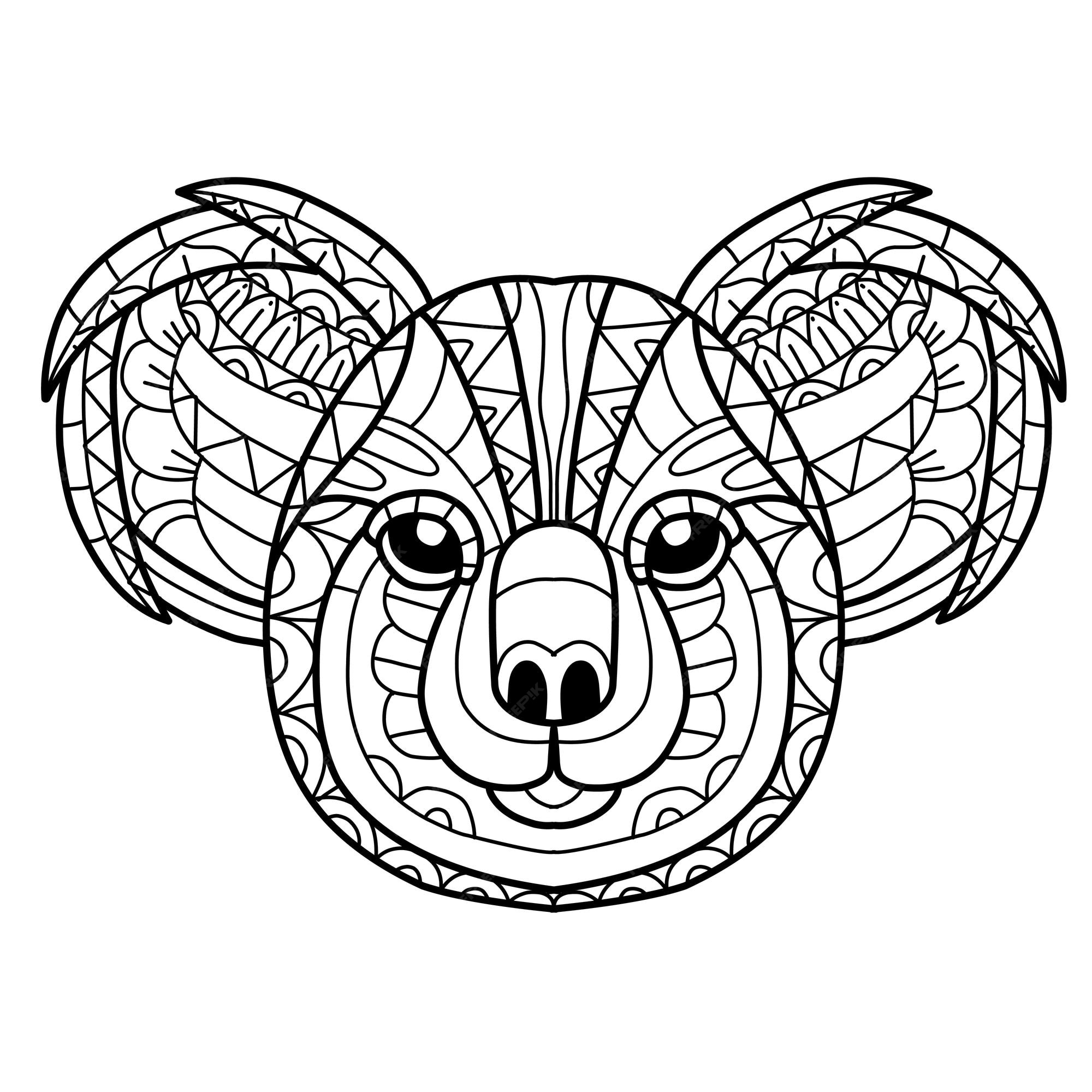 Premium vector cute koala coloring book zentangle hand drawn isolated on white background