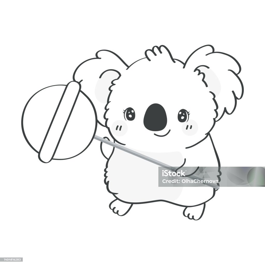 Coloring page koala clipart character design adorable clip art koala bear black and white with candy on a stick stock illustration