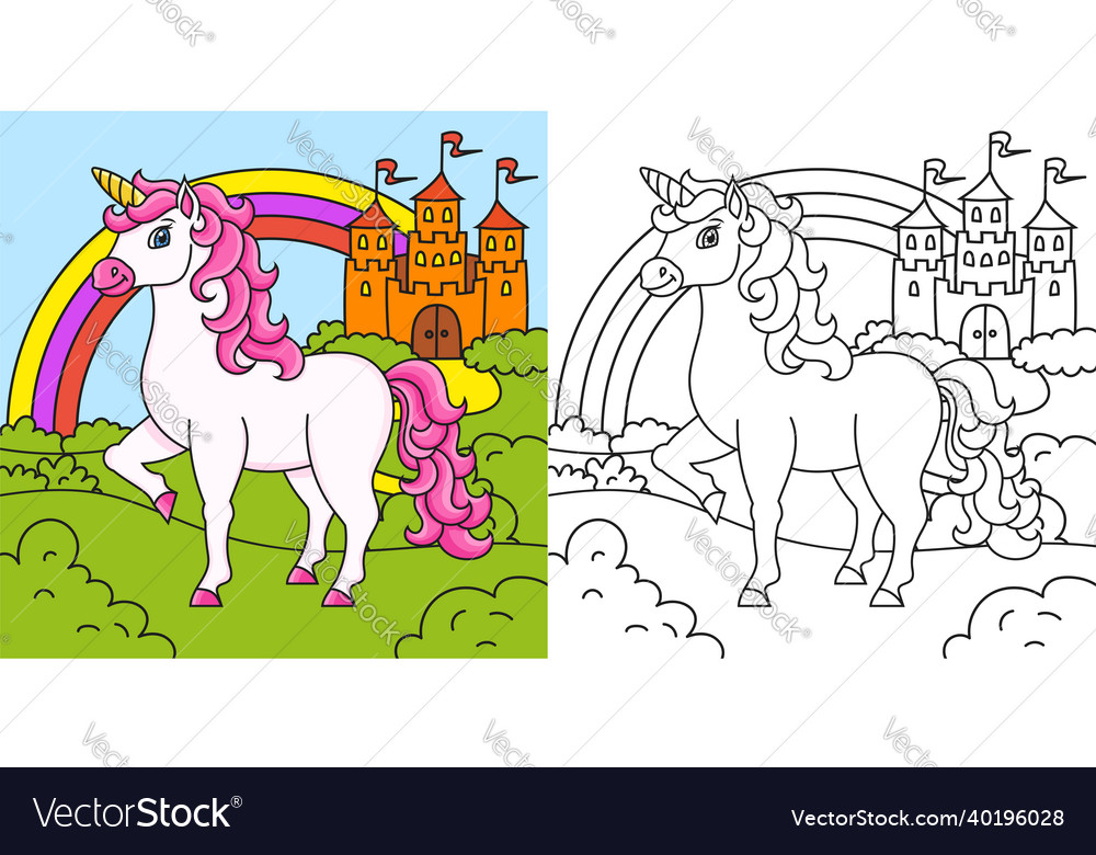 Cute unicorn magic fairy horse coloring book page vector image
