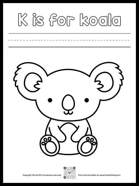 Free letter k is for koala coloring pages â the art kit