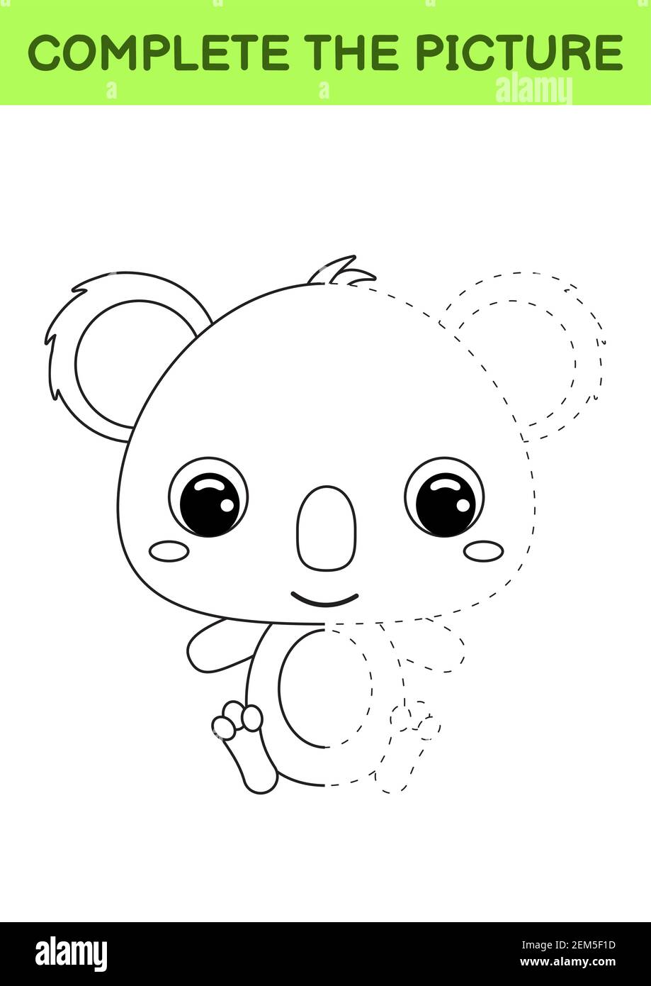 Plete drawn picture of cute koala coloring book dot copy game handwriting practice drawing skills training education developing printable work stock vector image art